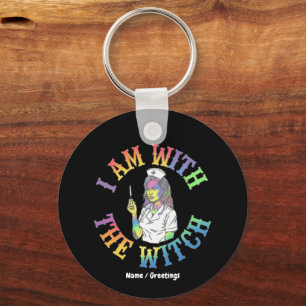 I Am With The Witch Retro Medical Nurse Graphic Key Ring