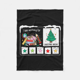 I Am Working For Christmas Break 5 Stars Xmas Tree Fleece Blanket