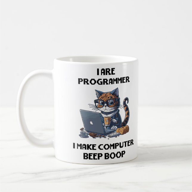 I Are Programmer Cat Beep Boop cat Programmer Coffee Mug (Left)
