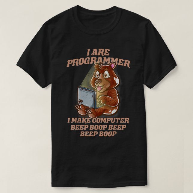 I Are Programmer Introvert Nerd Grizzly Bear IT Ne T-Shirt (Design Front)