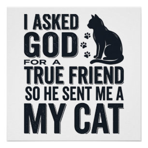 I Asked God for a True Friend My Cat Vintage Desig Poster