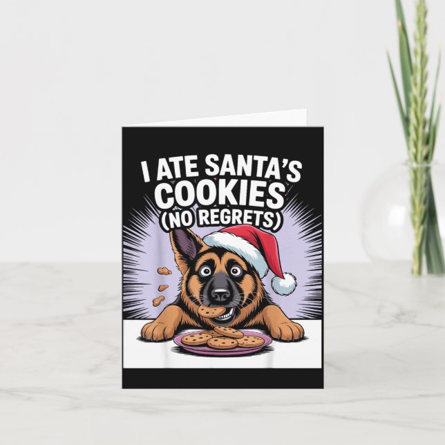 I Ate Santas Cookies Puppy Funny Christmas German  Card (Front)
