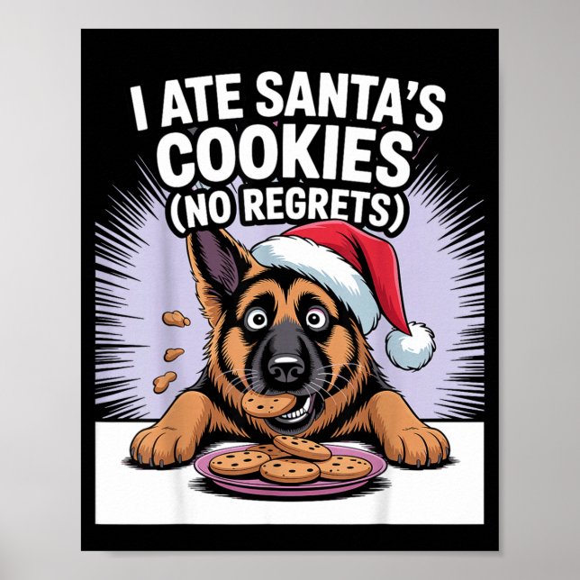 I Ate Santas Cookies Puppy Funny Christmas German  Poster (Front)