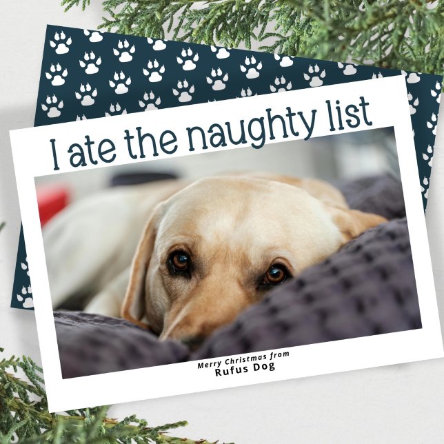 I Ate The Naughty List Dog Christmas Photo Holiday Card (I Ate The Naughty List Dog Christmas Photo Holiday Card by Ricaso. Funny pet themed cards, add photo)