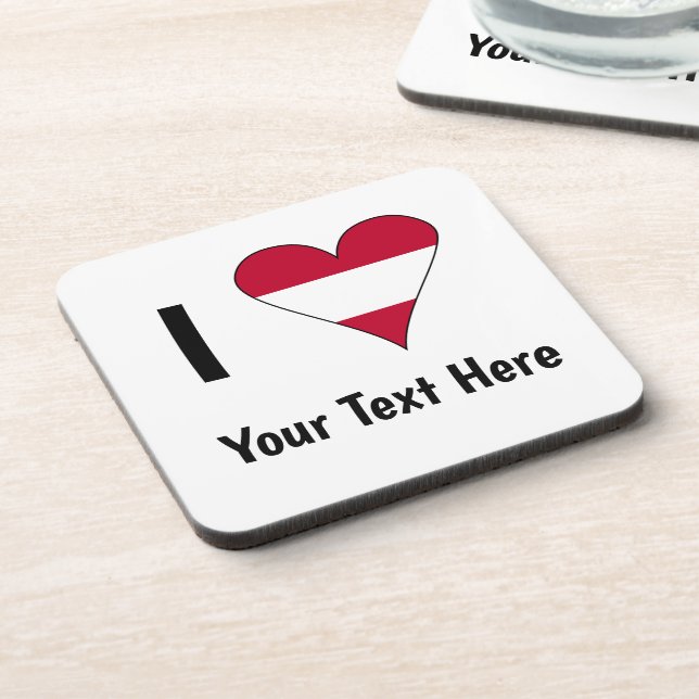 I (Austrian Flag Heart Love) Your Text Coaster (Left Side)