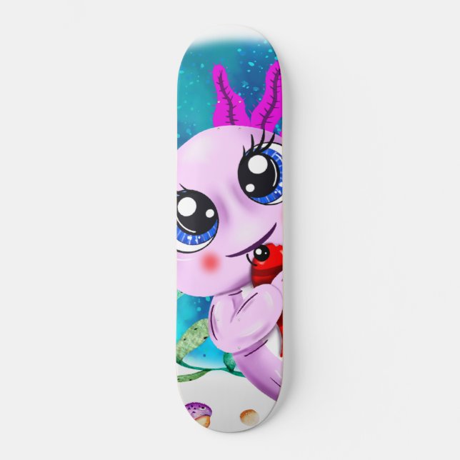 I Axolotl Questions, Cute Axolotl Quote Skateboard (Front)