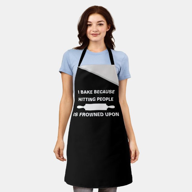 I Bake Because Hitting People - Funny Apron (Worn)