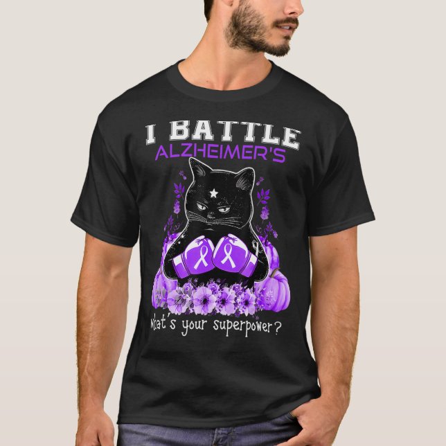 I Battle Alzheimer's Awareness Cat T-Shirt (Front)