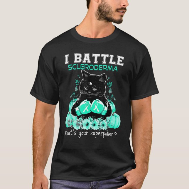 I Battle Scleroderma Awareness Cat T-Shirt (Front)