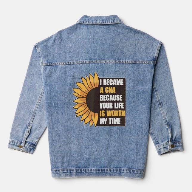 I Became A CNA Nursing Assistant  Denim Jacket (Back)