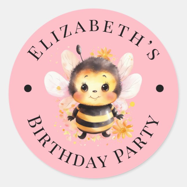 I Bee-Two Girl Birthday Party Classic Round Sticker (Front)