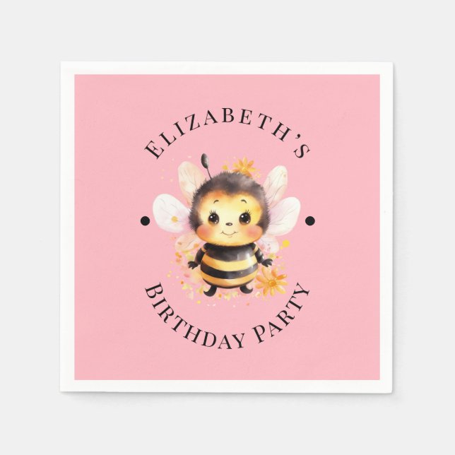 I Bee-Two Girl Birthday Party Napkin (Front)