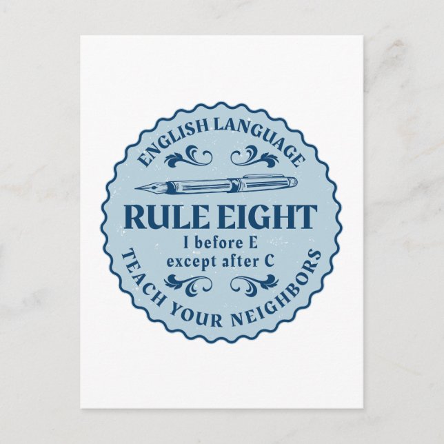 I before E except after C  Rule Funny Postcard (Front)