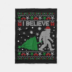 I Believe Big Foot Sasquatch Christmas Fleece Blanket