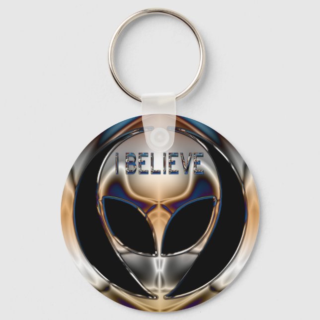 I BELIEVE CHROME ALIEN HEAD KEY RING (Front)
