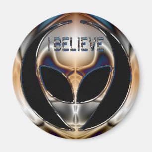 I BELIEVE CHROME ALIEN HEAD MAGNET