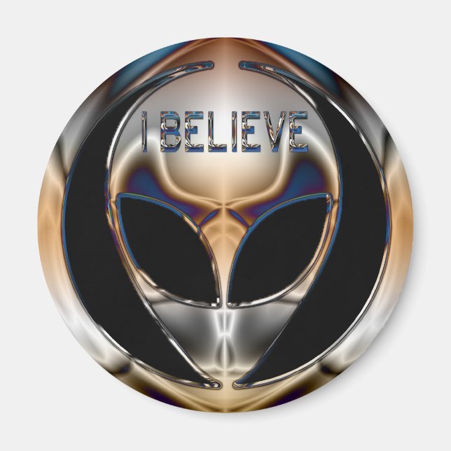 I BELIEVE CHROME ALIEN HEAD MAGNET (Front)