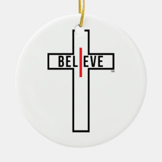 I BELIEVE CROSS, CHRISTMAS ORNAMENT, (ROUND) CERAMIC TREE DECORATION