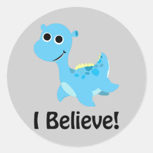 I Believe! Cute Blue Nessie Classic Round Sticker