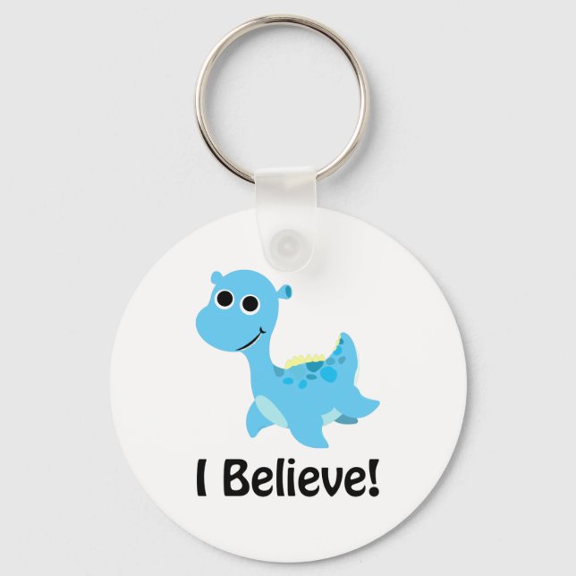 I Believe! Cute Blue Nessie Key Ring (Front)