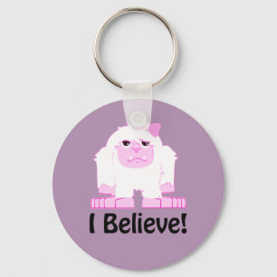I Believe Cute Cartoon Girl Yeti Key Ring
