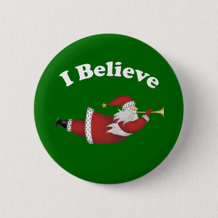 I Believe Flying Santa 6 Cm Round Badge
