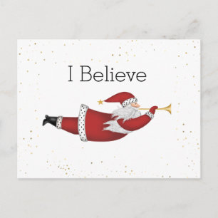 I Believe Flying Santa Holiday Postcard