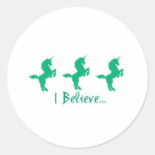I Believe Green Unicorn Design Classic Round Sticker