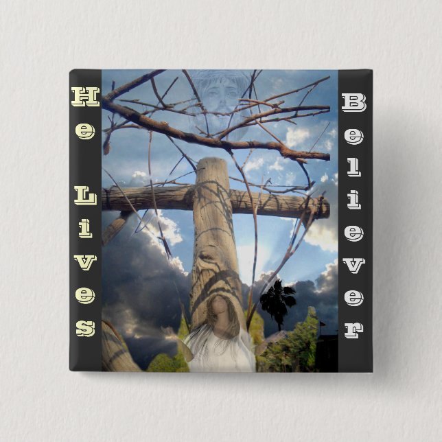 I Believe,He lives_ 15 Cm Square Badge (Front)