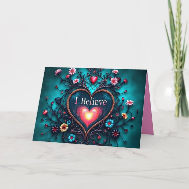I Believe Heart and Daisies Note Card (Front)