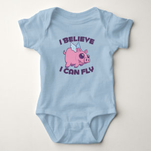 I Believe I Can Fly Cute Kawaii Piggy Baby Bodysuit
