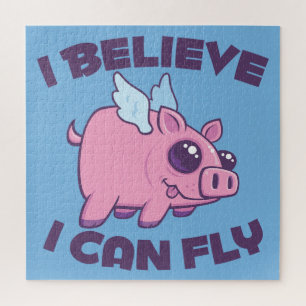 I Believe I Can Fly Cute Kawaii Piggy Jigsaw Puzzle