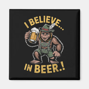 I Believe In Beer Funny Bigfoot Lederhosen Joke Magnet