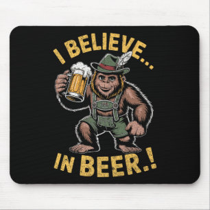 I Believe In Beer Funny Bigfoot Lederhosen Joke Pr Mouse Pad