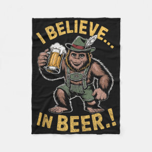 I Believe In Beer Funny Bigfoot Lederhosen Joke Ta Fleece Blanket