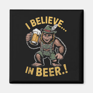 I Believe In Beer Funny Bigfoot Lederhosen Joke Ta Magnet