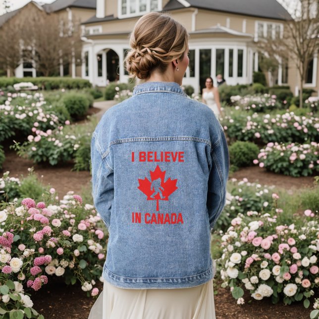 I Believe In Canada - Funny Bigfoot    Denim Jacket (Wedding Back)