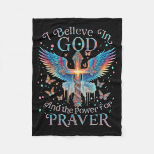I Believe In God And The Wer Of Prayer Butterfly C Fleece Blanket