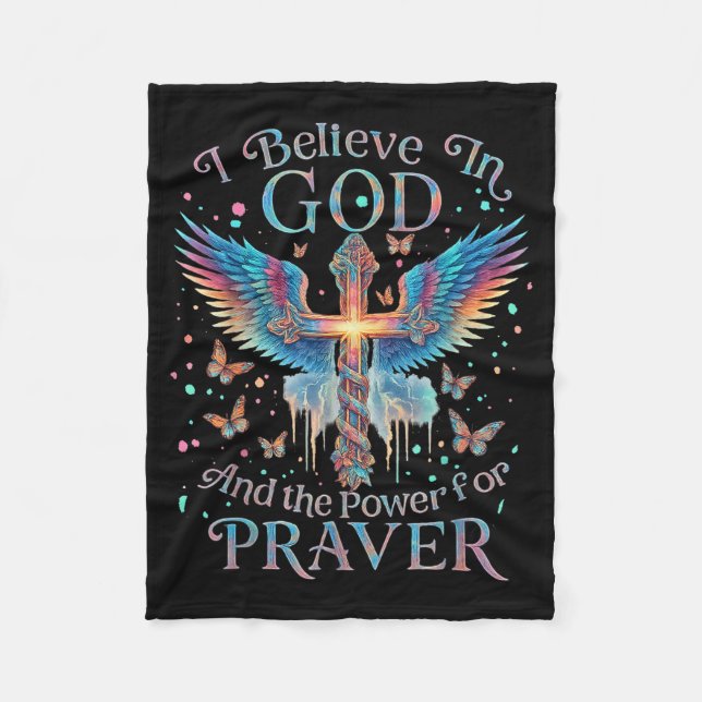 I Believe In God And The Wer Of Prayer Butterfly C Fleece Blanket (Front)