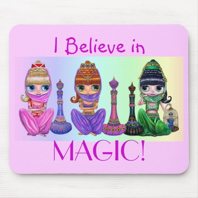 I Believe in Magic! Cute Little Big Eye Genies Mouse Pad (Front)