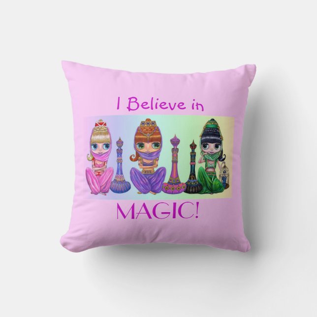 I Believe in Magic! Three Cute Genie Girls Cushion (Front)