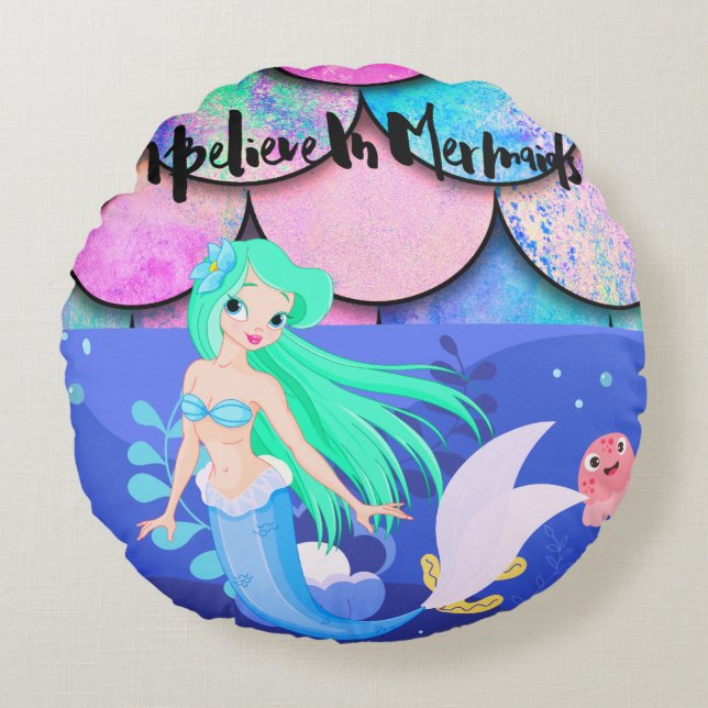 I Believe In Mermaids Throw Pillow (Front)