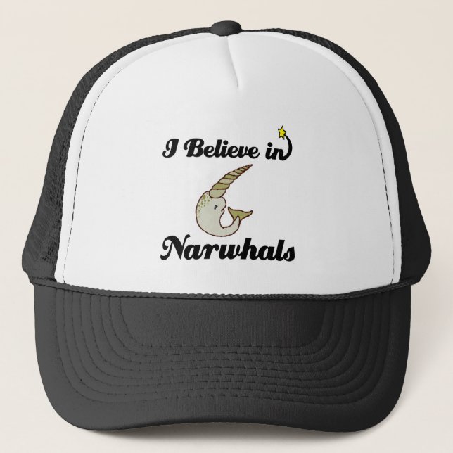i believe in narwhals trucker hat (Front)