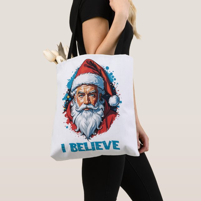 I Believe in Santa Claus Graffiti Style Design Tote Bag (Close Up)