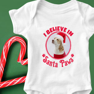I believe in Santa Paws Christmas Dog Photo Red Baby Bodysuit