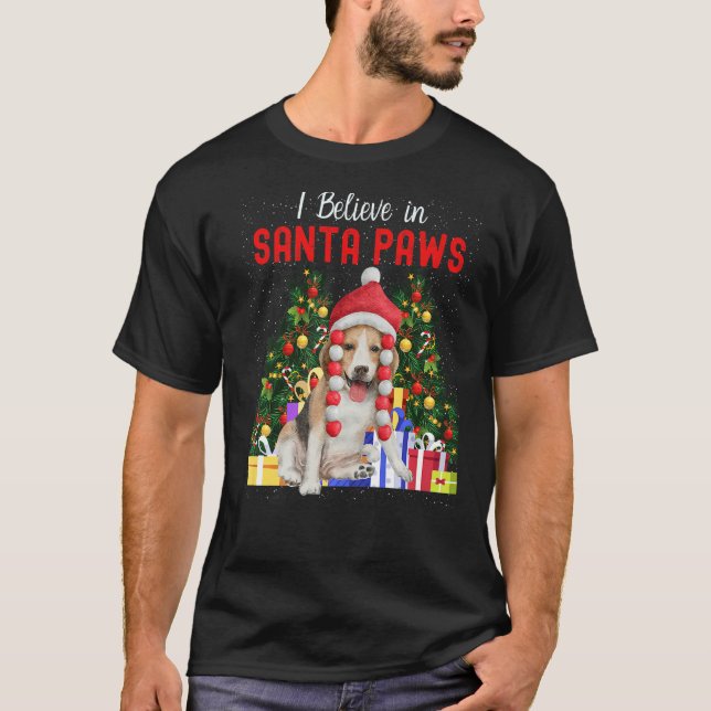 I Believe In Santa Paws  Cute Christmas Beagle Pup T-Shirt (Front)