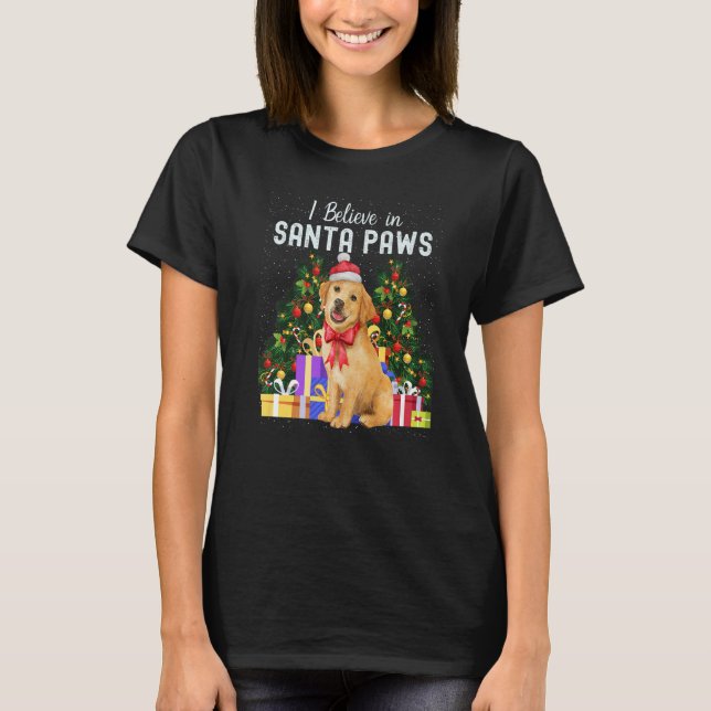 I Believe In Santa Paws  Cute Christmas Labrador P T-Shirt (Front)
