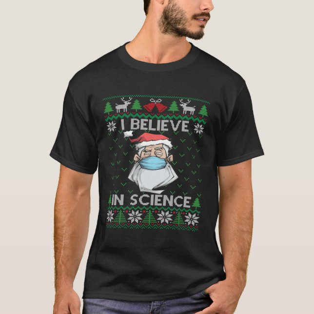 I Believe In Science Face Mask Santa Christmas T-Shirt (Front)