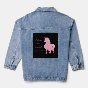 I believe in the invisible pink unicorn. denim jacket