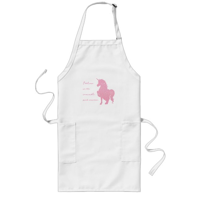 I believe in the invisible pink unicorn. long apron (Front)